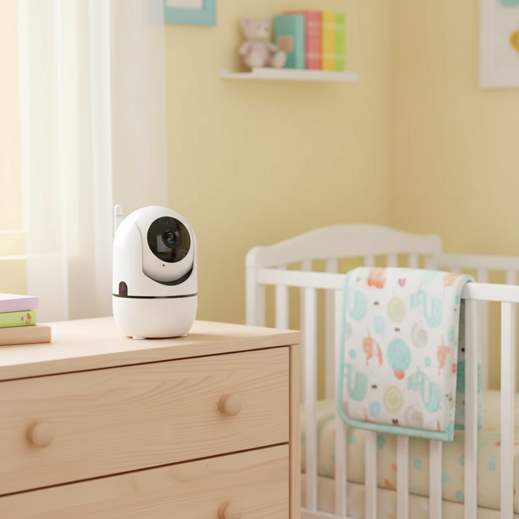 Smart security camera in nursery baby room